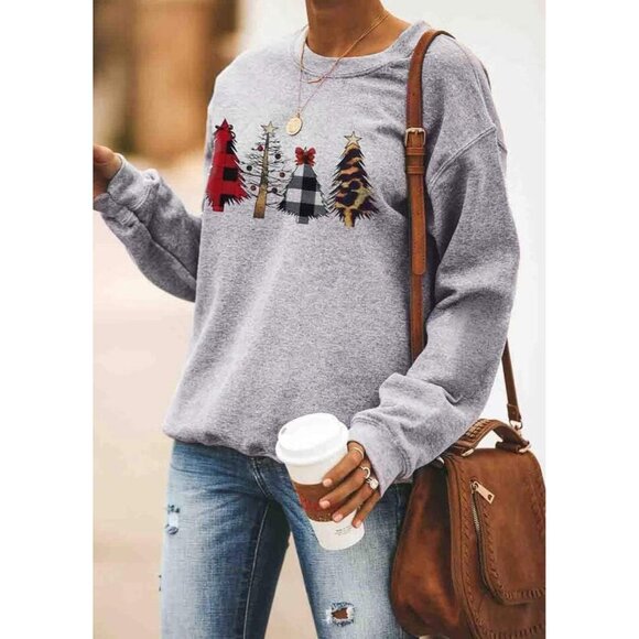 Women Christmas Fleece Sweater Long Sleeve Fuzzy Holiday Graphic Shirt - Picture 2 of 5